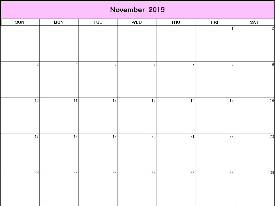 printable blank calendar image for November 2019