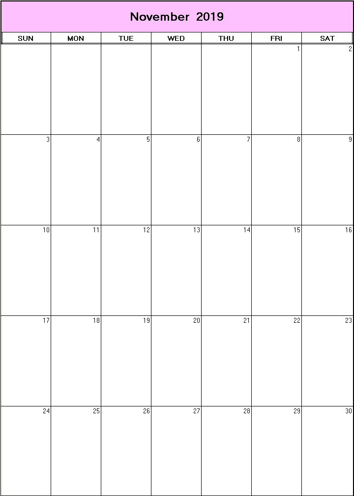 printable blank calendar image for November 2019