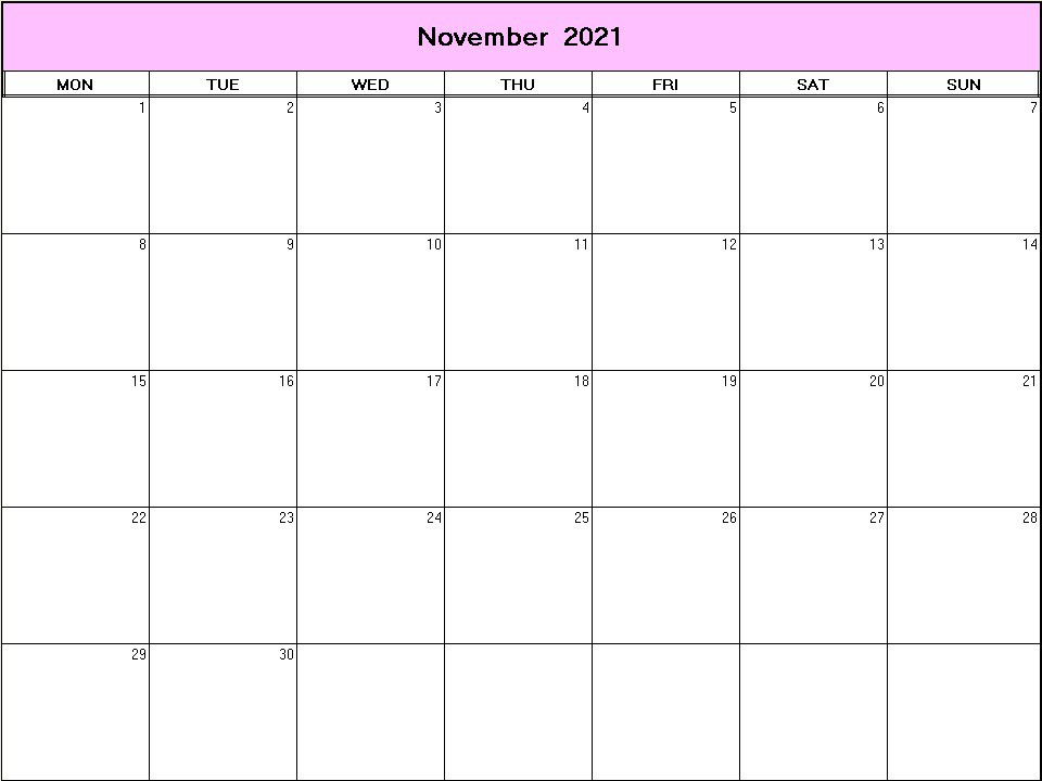 printable blank calendar image for November 2021