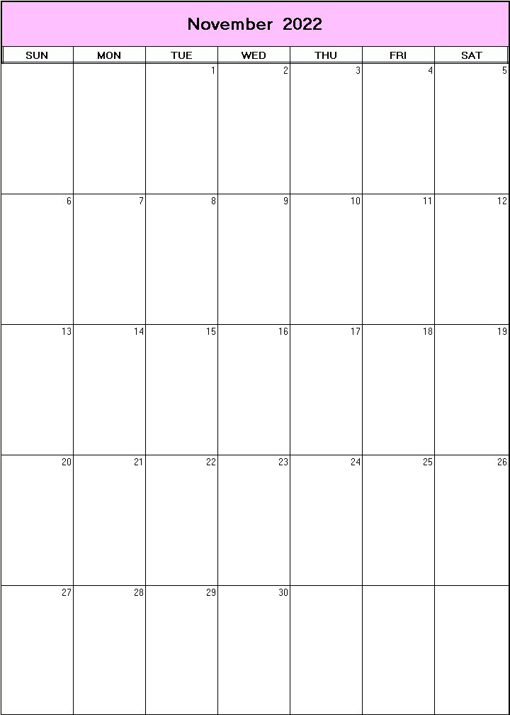 printable blank calendar image for November 2022