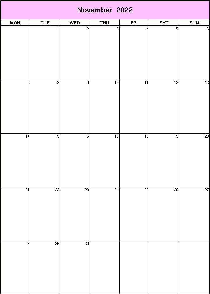 printable blank calendar image for November 2022