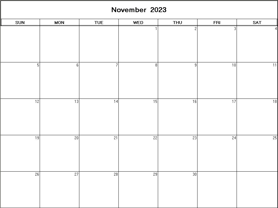 printable blank calendar image for November 2023