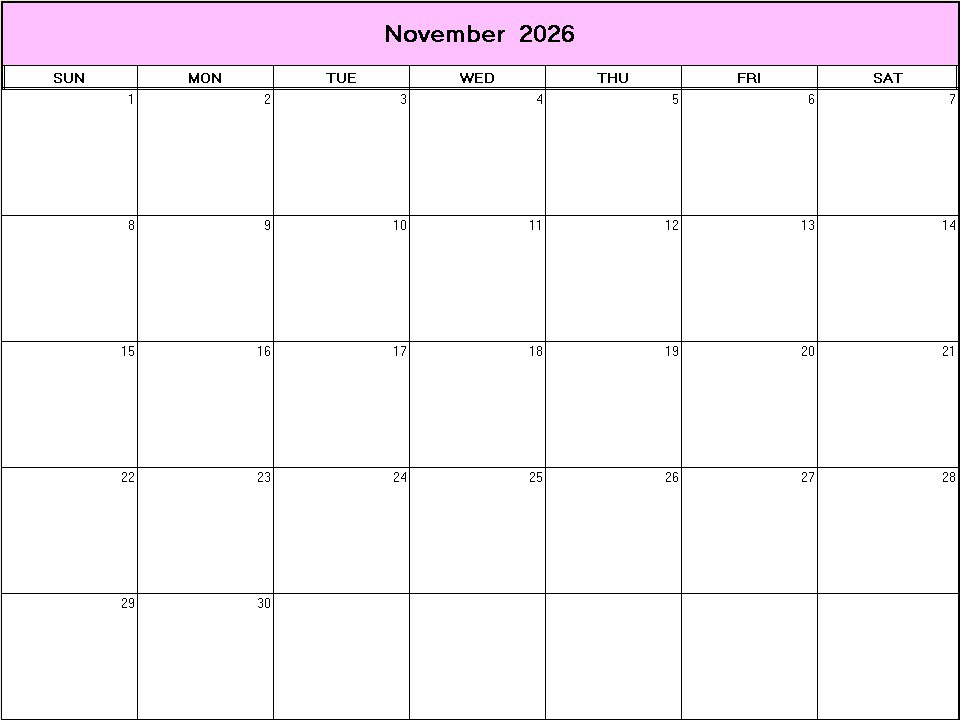 printable blank calendar image for November 2026