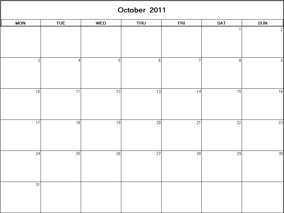 printable blank calendar image for October 2011
