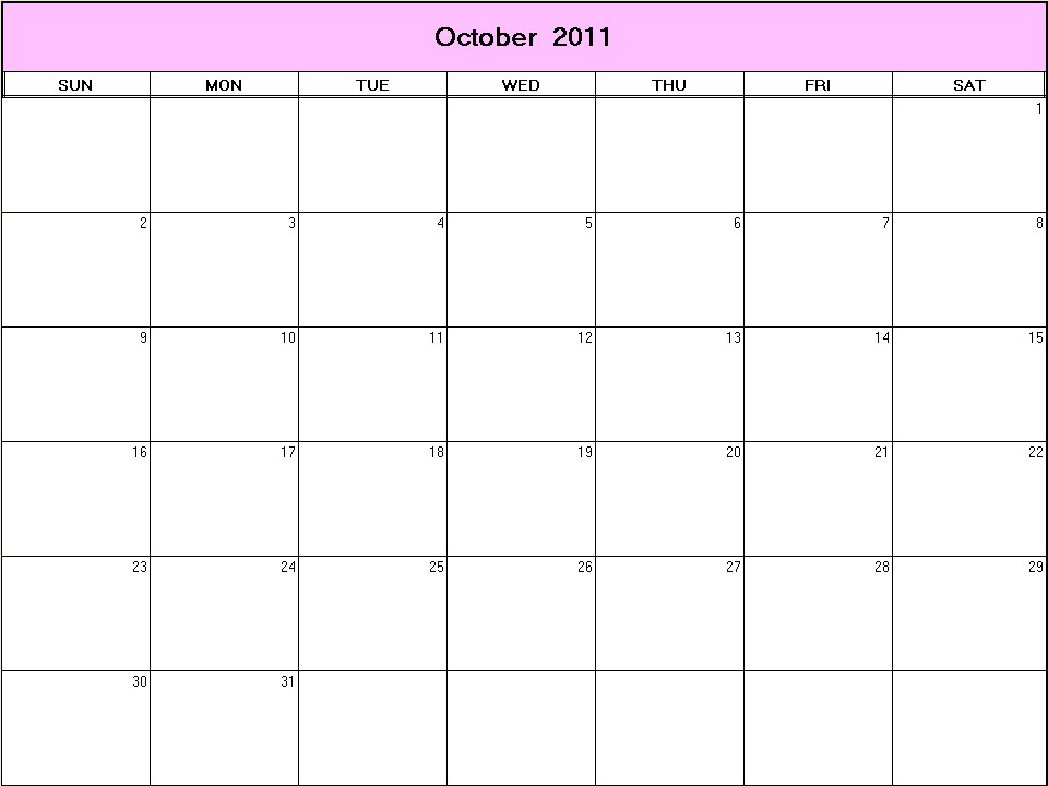 printable blank calendar image for October 2011