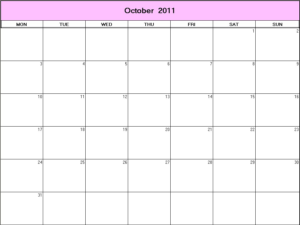 printable blank calendar image for October 2011