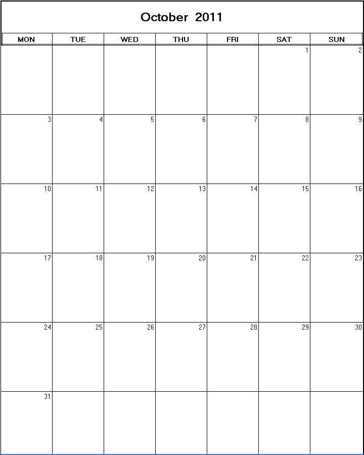 printable blank calendar image for October 2011