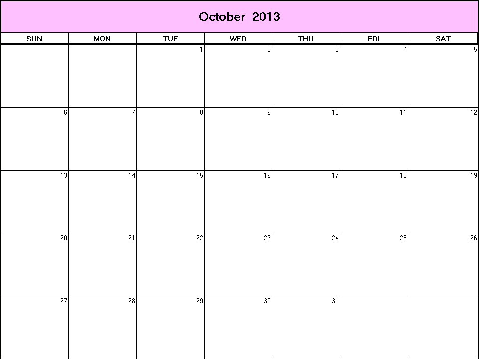 printable blank calendar image for October 2013