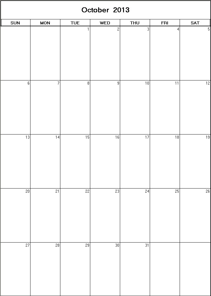printable blank calendar image for October 2013