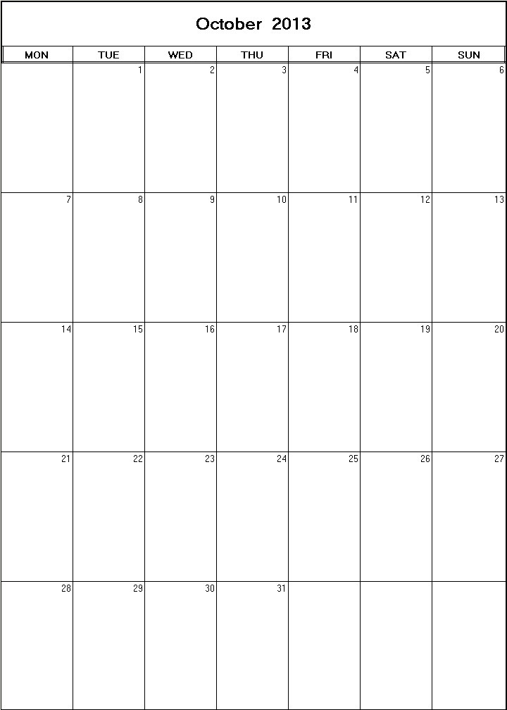 printable blank calendar image for October 2013