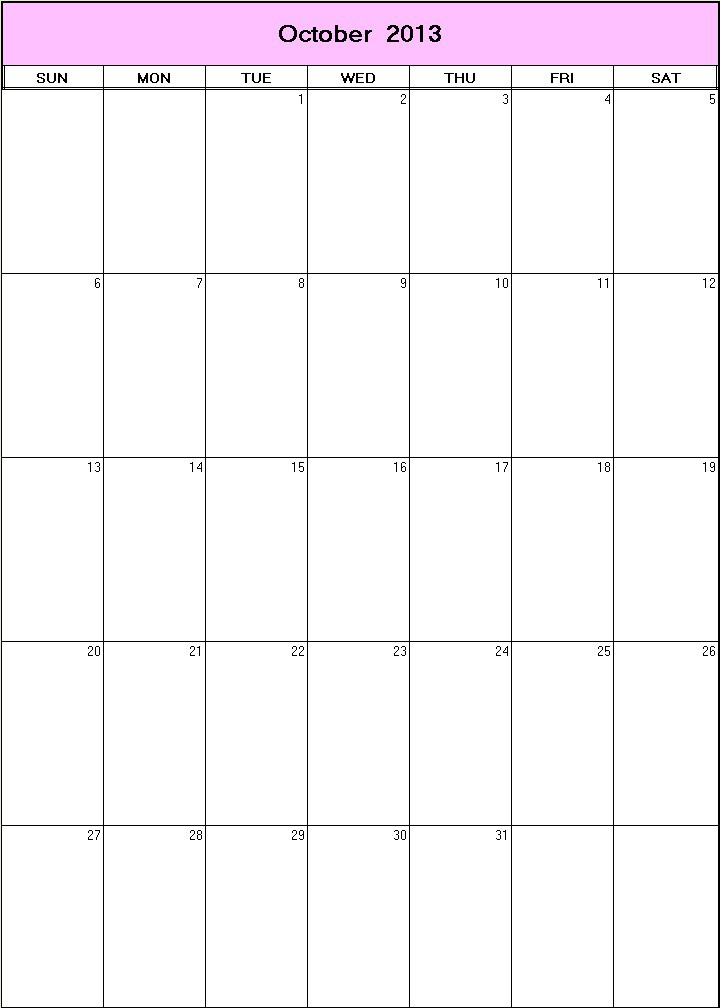 printable blank calendar image for October 2013