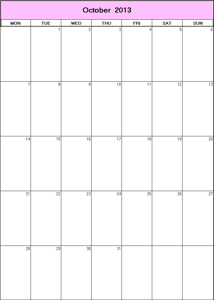 printable blank calendar image for October 2013