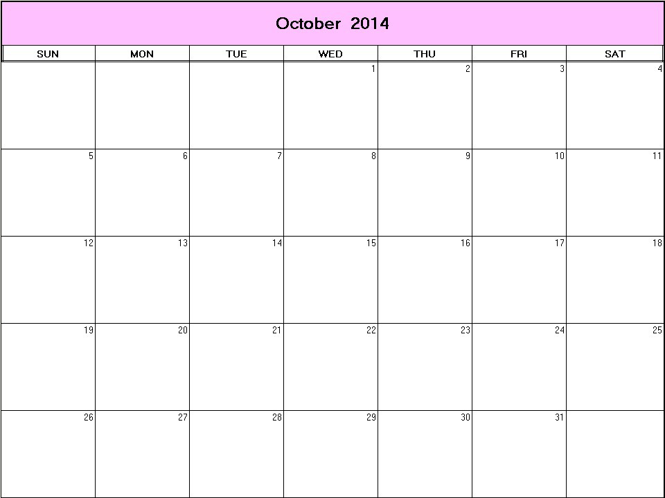 printable blank calendar image for October 2014
