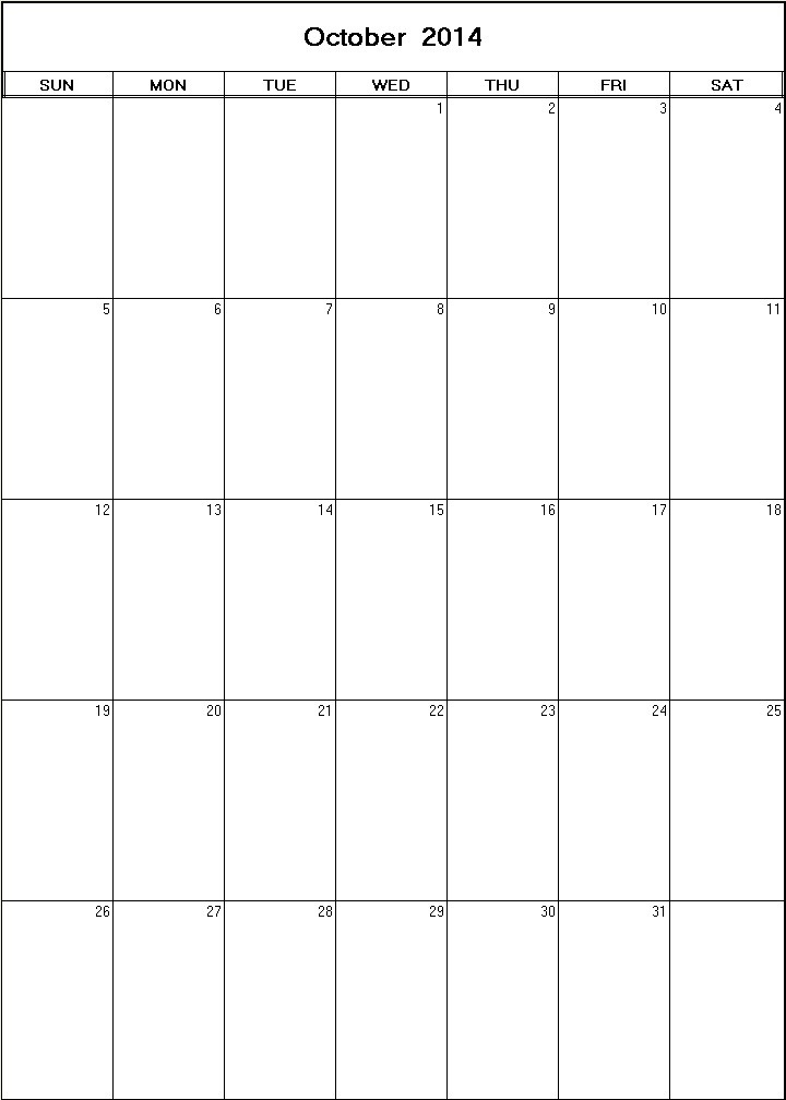 printable blank calendar image for October 2014
