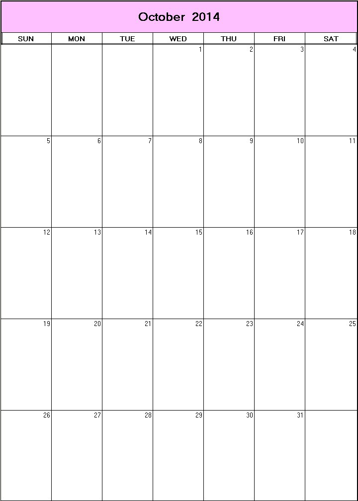 printable blank calendar image for October 2014