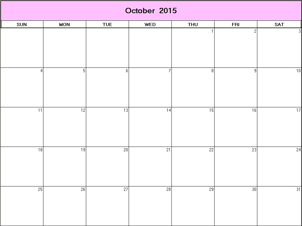 printable blank calendar image for October 2015