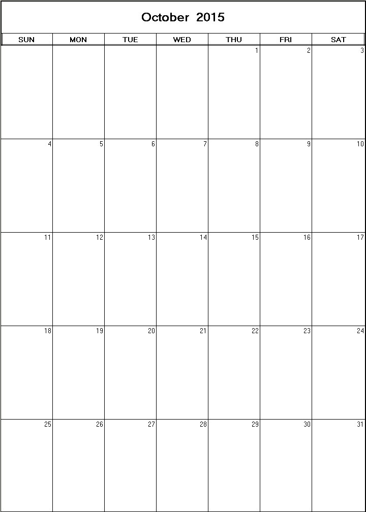printable blank calendar image for October 2015