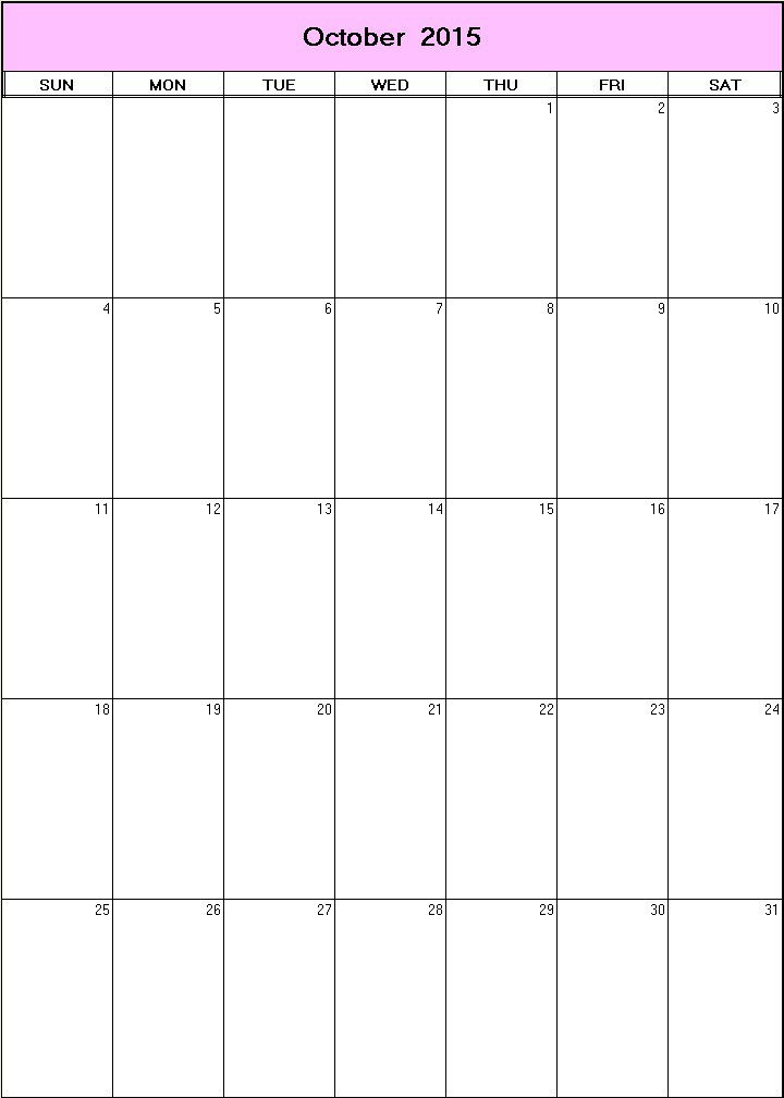 printable blank calendar image for October 2015