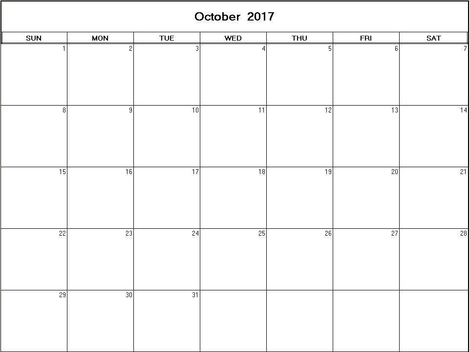 printable blank calendar image for October 2017
