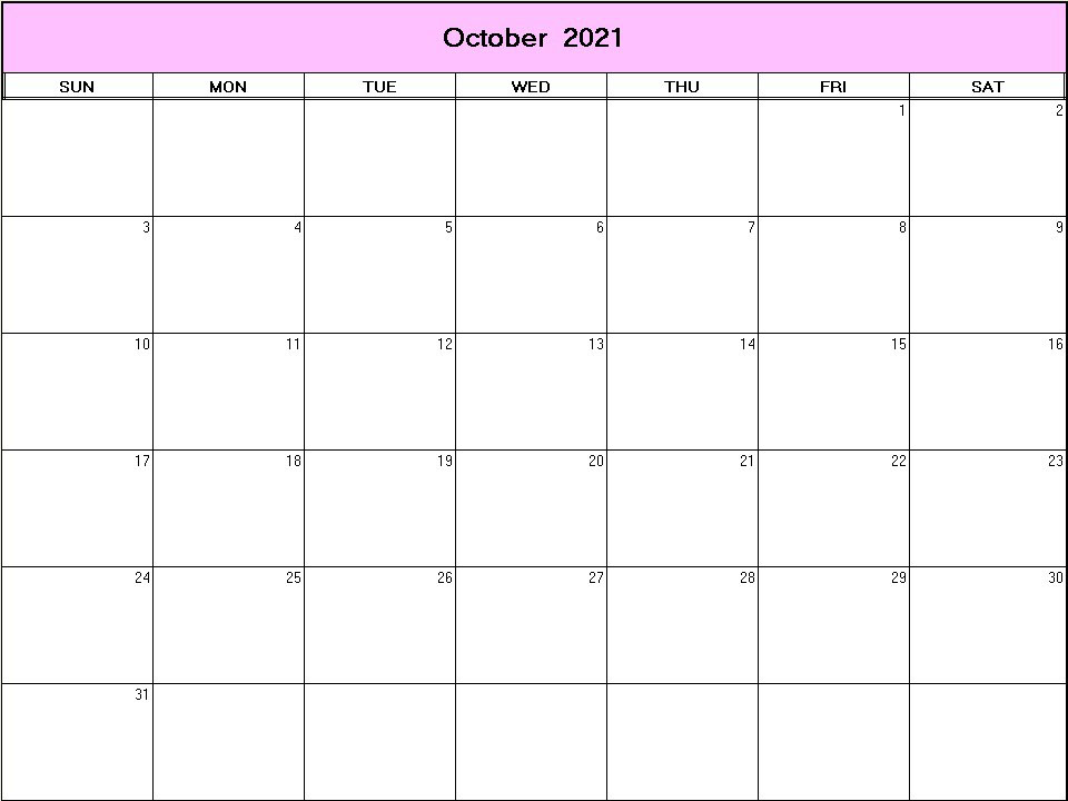 printable blank calendar image for October 2021