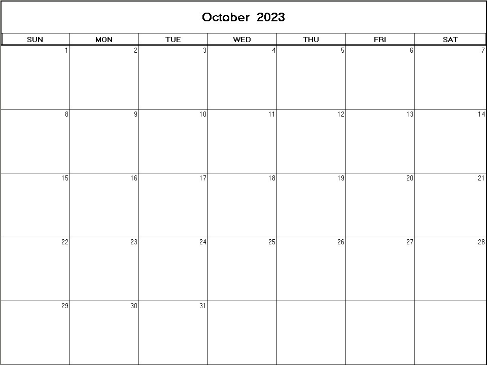 printable blank calendar image for October 2023