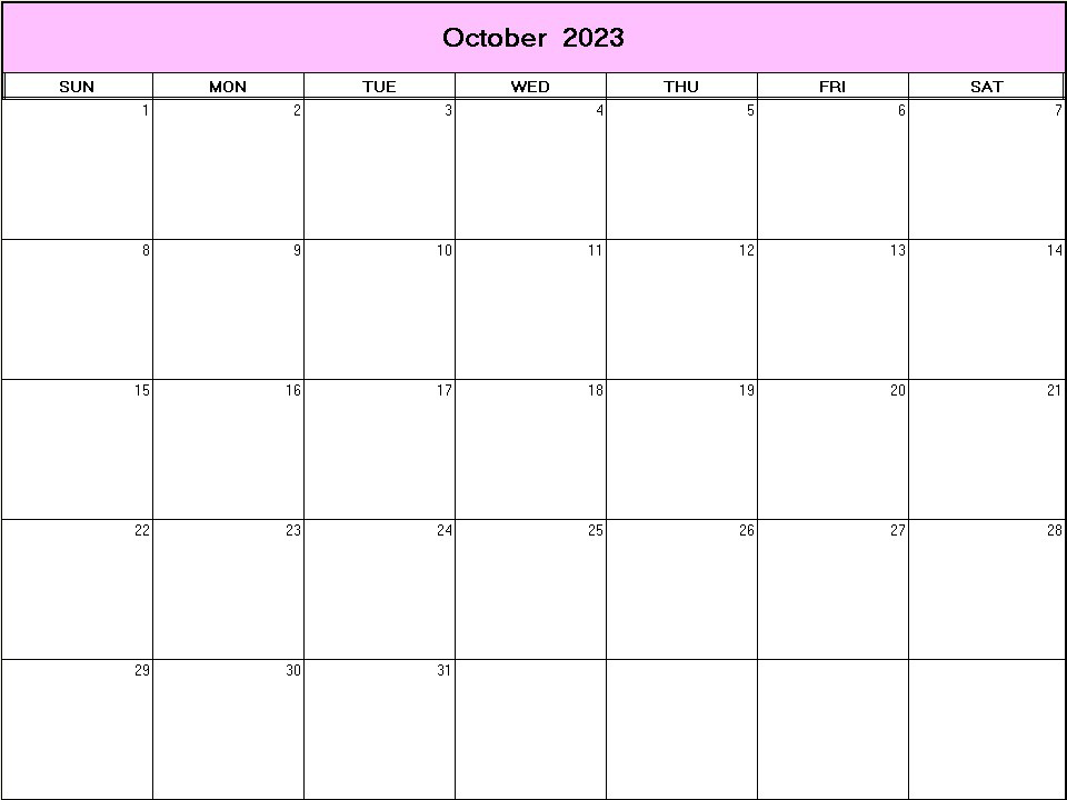 printable blank calendar image for October 2023