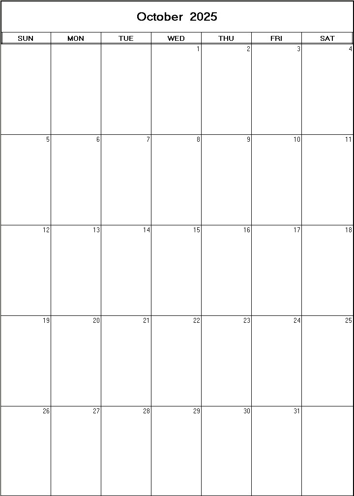 printable blank calendar image for October 2025