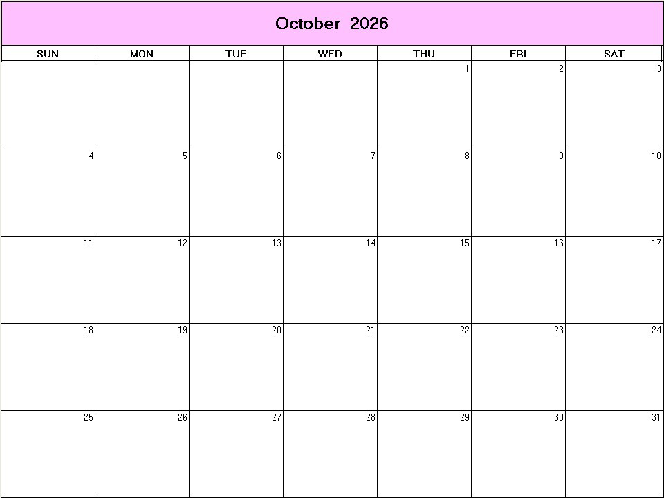 printable blank calendar image for October 2026