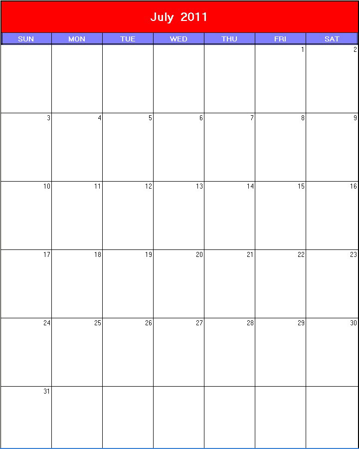 printable blank calendar image for Patriotic 2011
