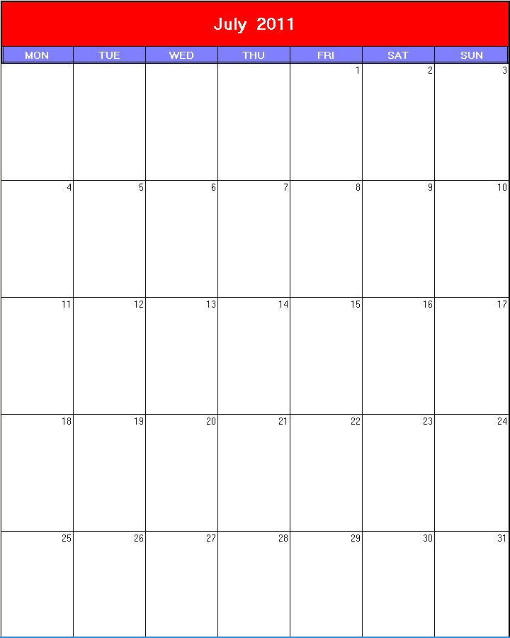 printable blank calendar image for Patriotic 2011