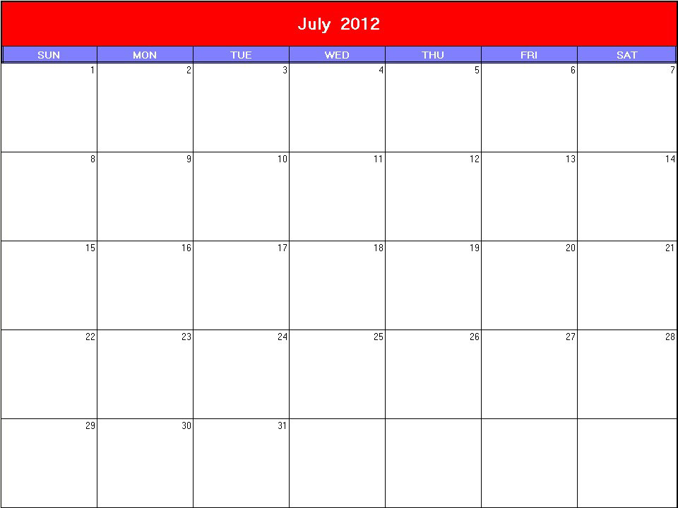 printable blank calendar image for Patriotic 2012