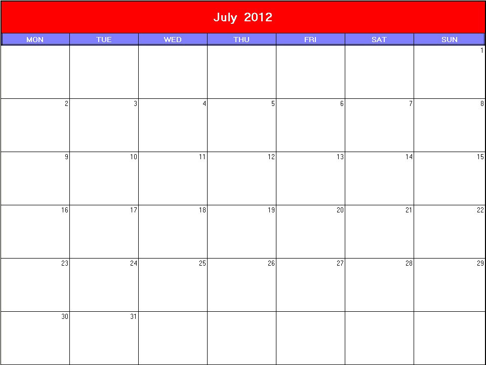 printable blank calendar image for Patriotic 2012