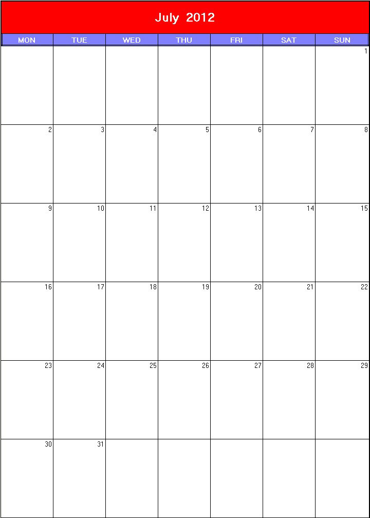 printable blank calendar image for Patriotic 2012