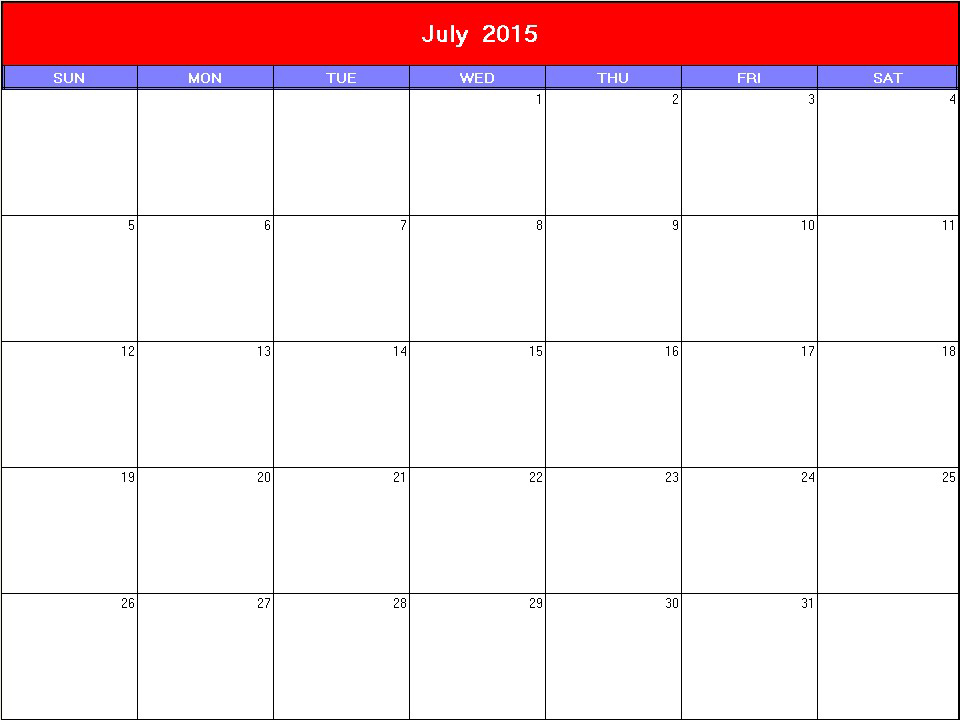printable blank calendar image for Patriotic 2015