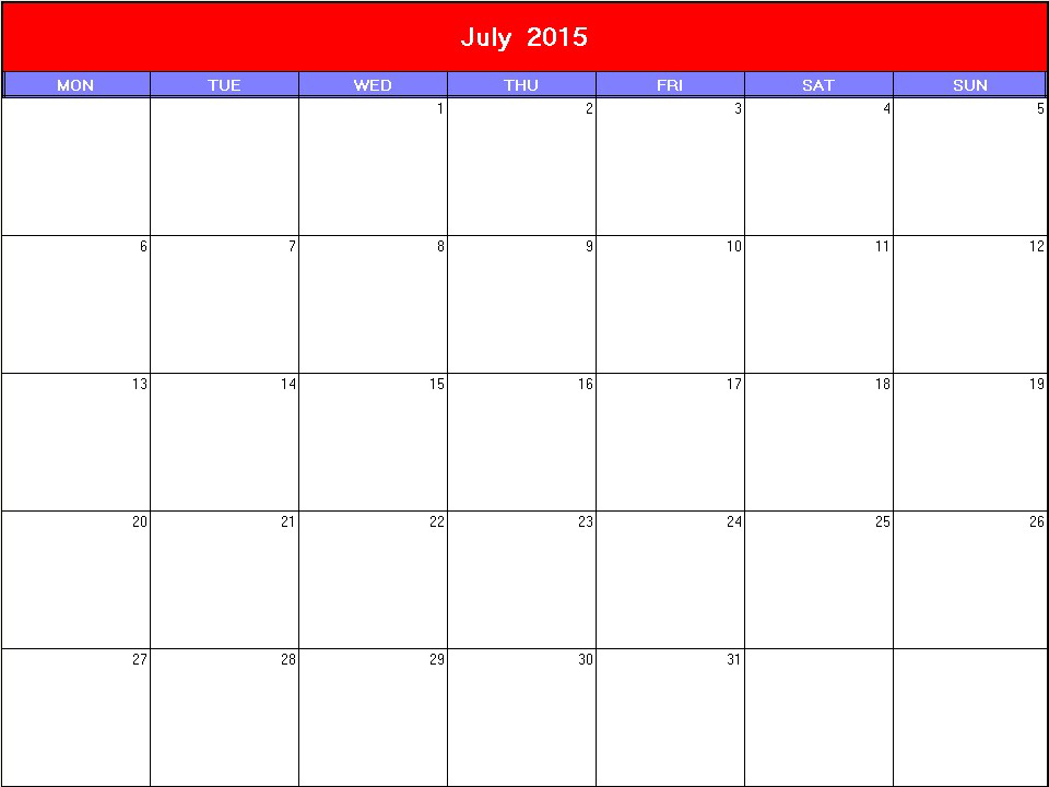 printable blank calendar image for Patriotic 2015
