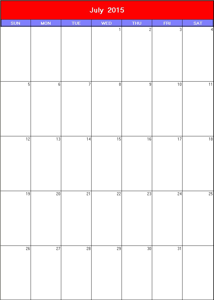 printable blank calendar image for Patriotic 2015