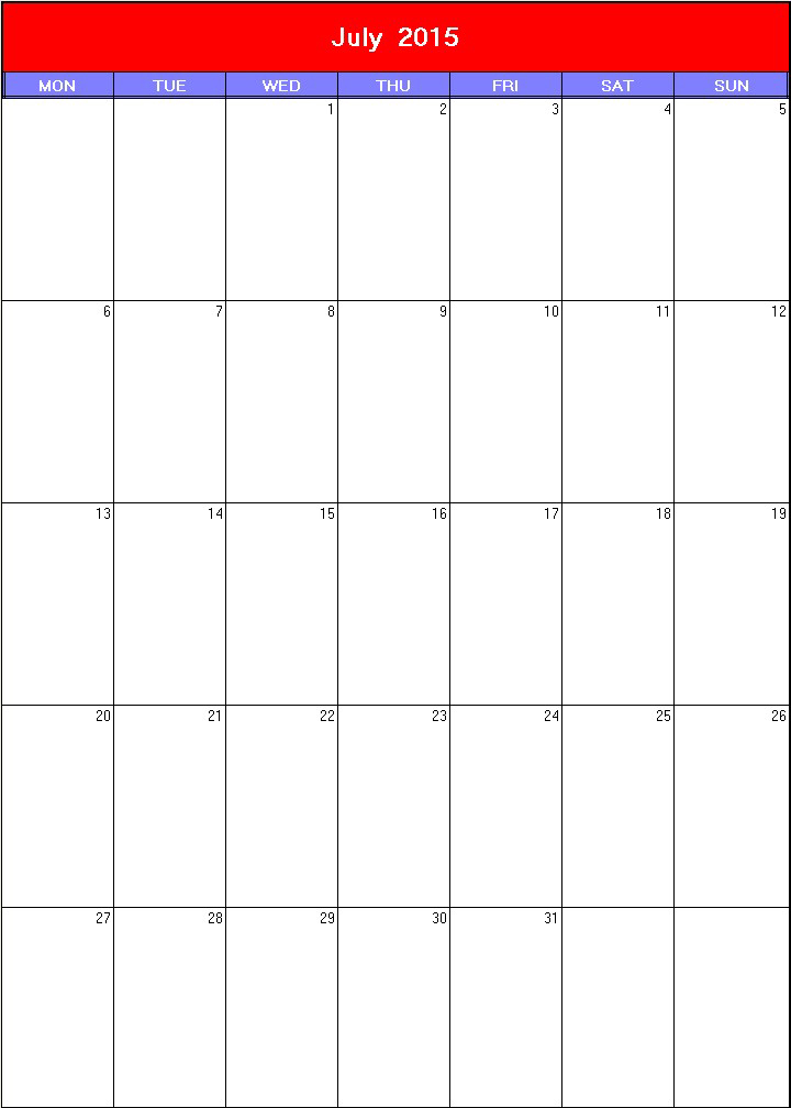 printable blank calendar image for Patriotic 2015