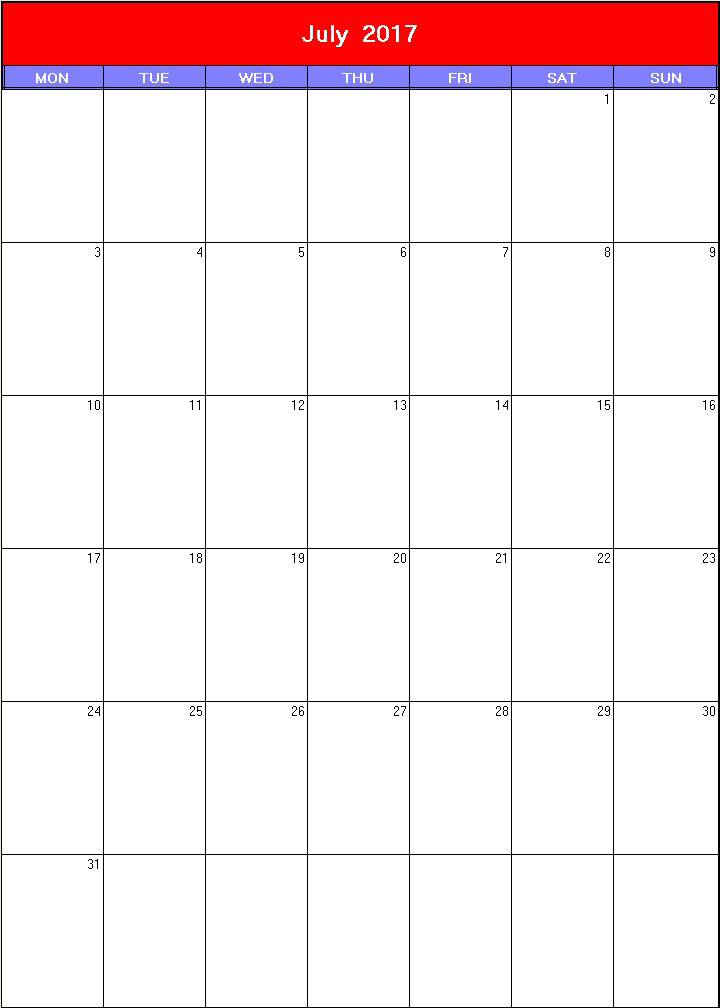 printable blank calendar image for Patriotic 2017