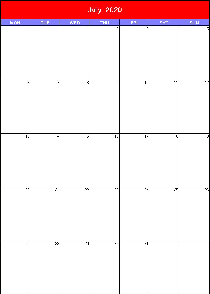 printable blank calendar image for Patriotic 2020