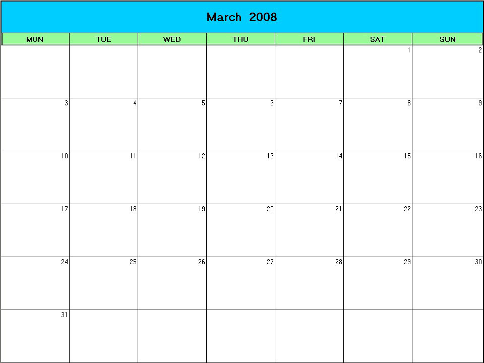 printable blank calendar image for Easter 2008