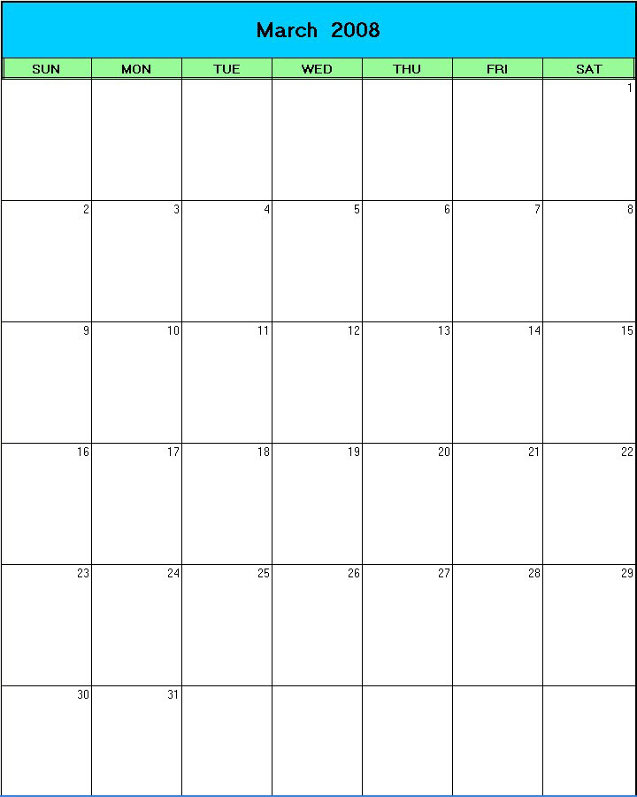 printable blank calendar image for Easter 2008