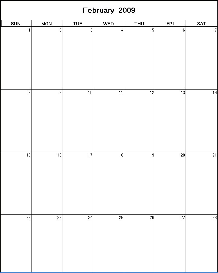 printable blank calendar image for February 2009