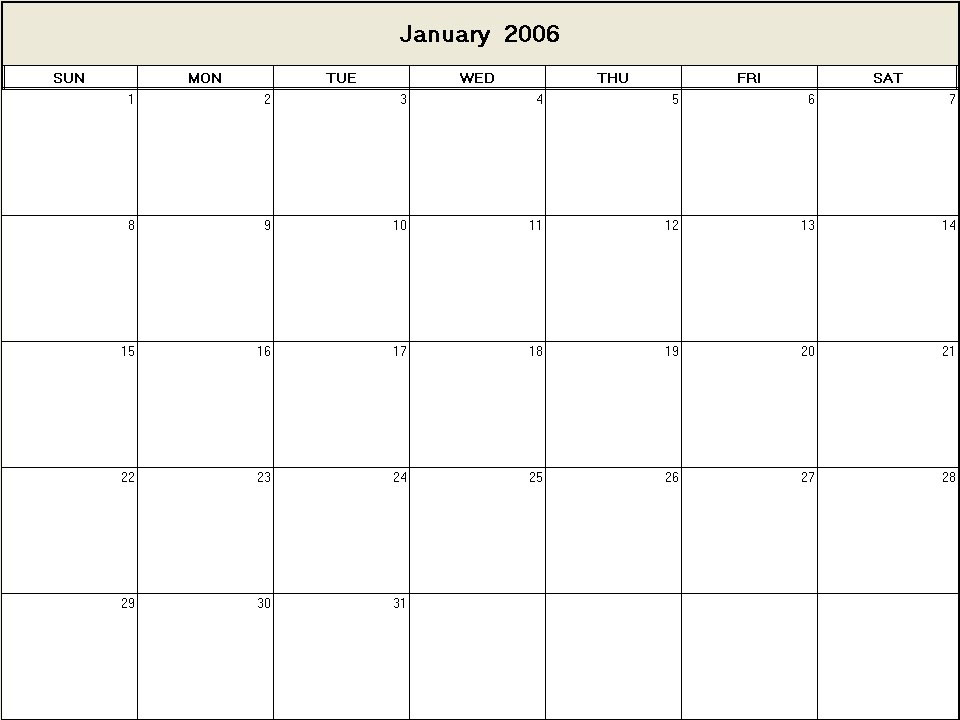printable blank calendar image for January 2006
