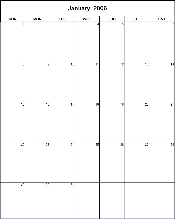 printable blank calendar image for January 2006