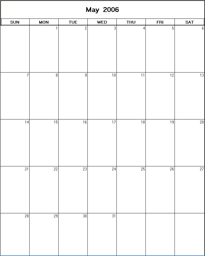 printable blank calendar image for May 2006