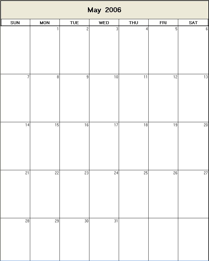 printable blank calendar image for May 2006
