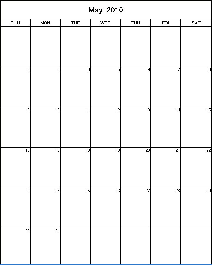 printable blank calendar image for May 2010