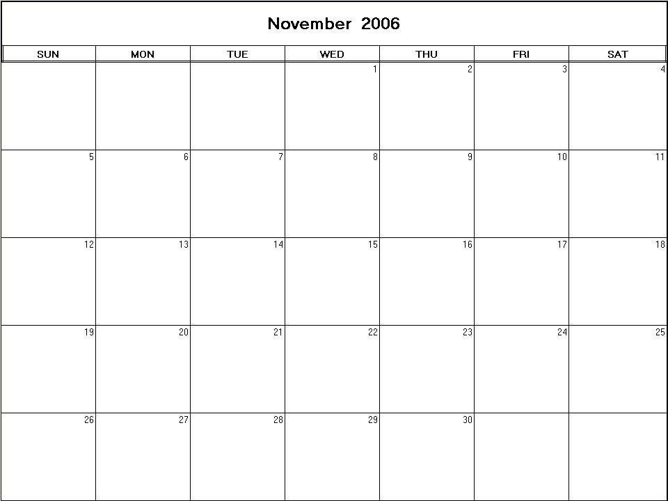 printable blank calendar image for November 2006