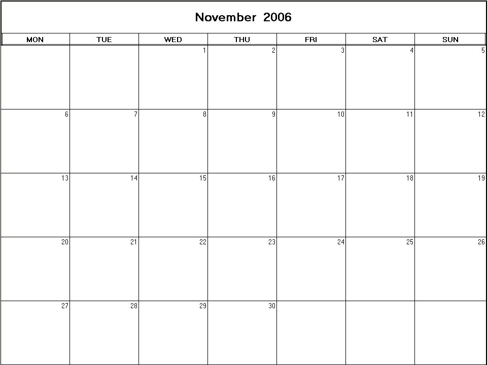 printable blank calendar image for November 2006