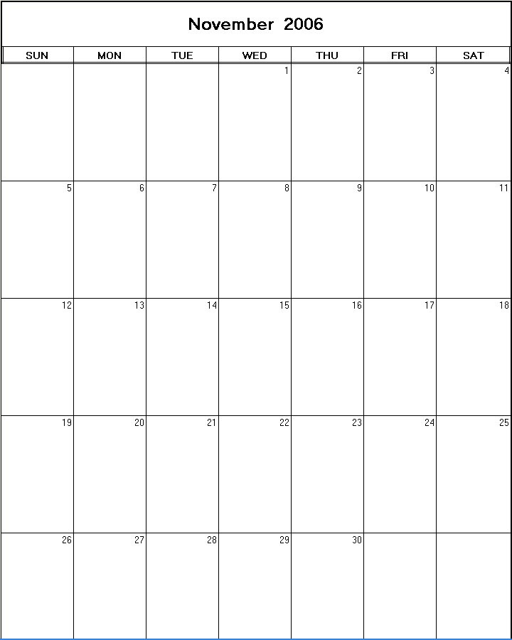 printable blank calendar image for November 2006